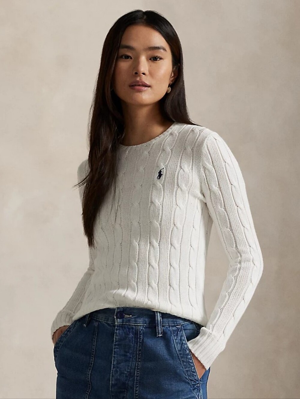 NWOT Polo Ralph Lauren M White Cable Knit Sweater Old Money Quiet Luxury Classic